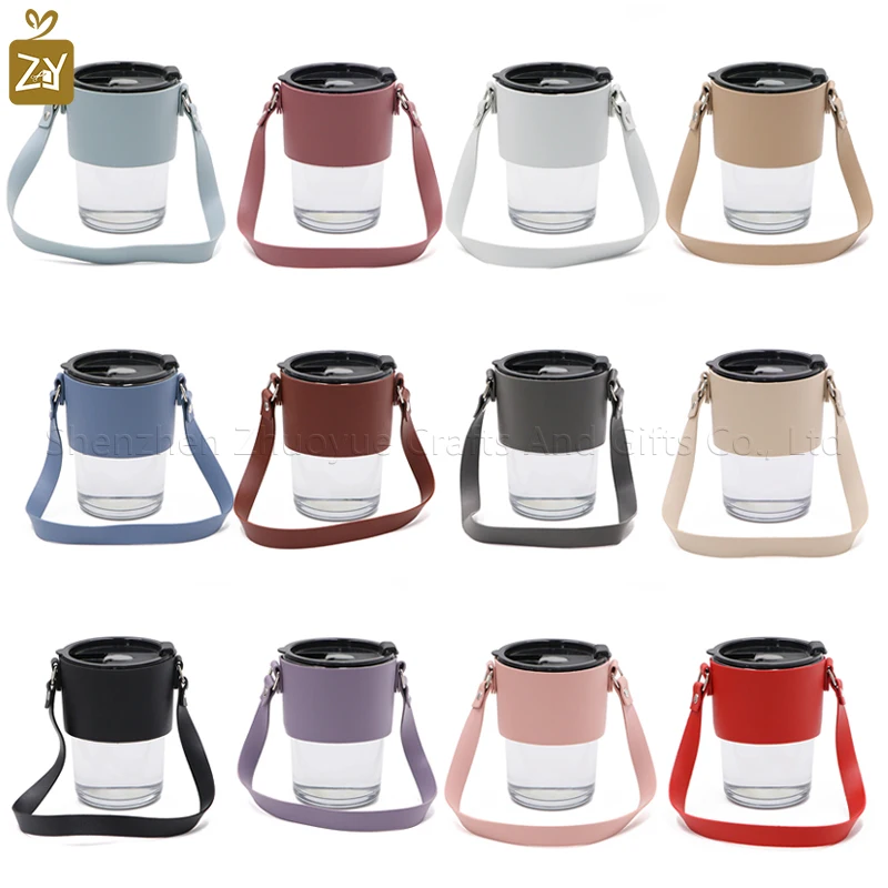 PU leather handheld coffee cup bamboo cup protector outdoor shopping hand carry mug tea cup cover