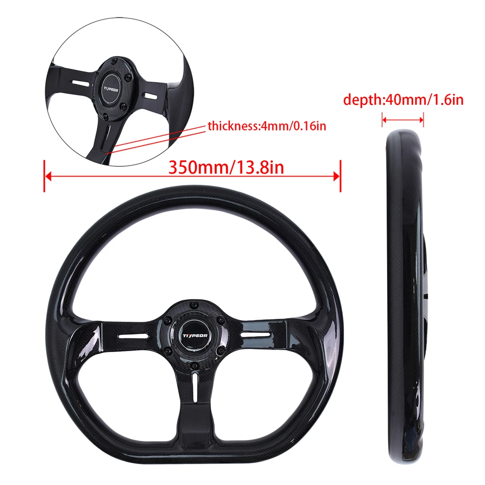 Tiypeor D-Type True Carbon Fiber Pattern Classic Steering Wheel 350mm 6 Hole Black Retro Steering Wheel for Premium Racing