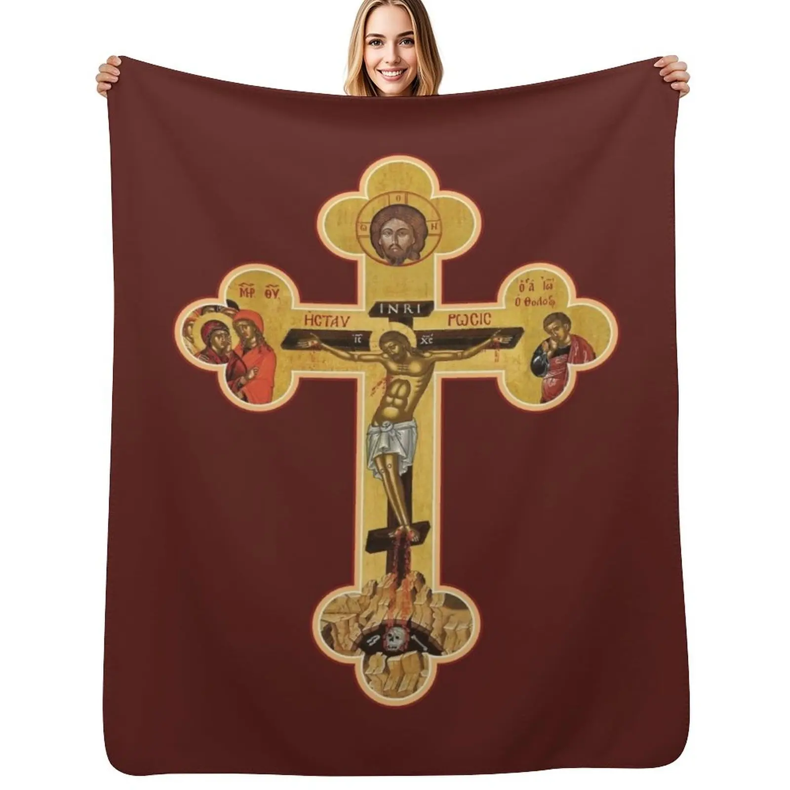 Orthodox Cross Icon Throw Blanket Fluffy Cozy Throw Blanket for Home Decor