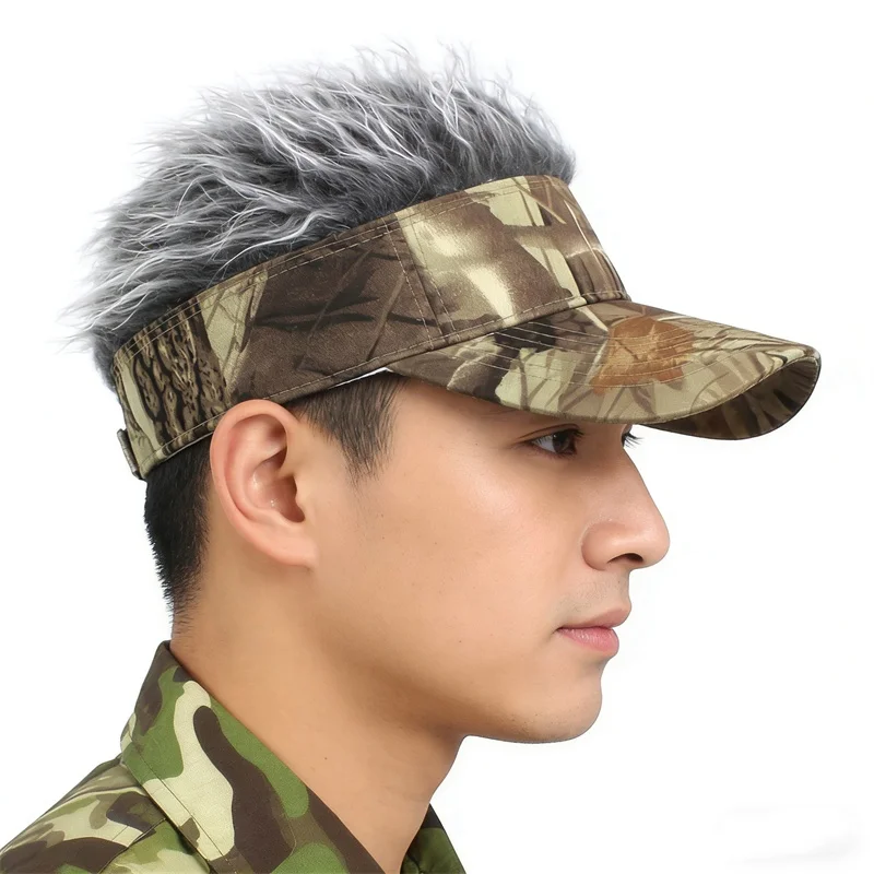 Blattbedruckte Perückenmütze mit Spikes für Herren – Golf-Baseballkappe, Outdoor-Sonnenschutz, synthetische Kurzhaarperücke, UV-Schutz-Visier – Detail 5