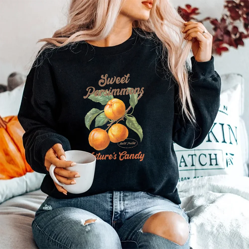Retro vintage moletom gráfico hoodies y2k topos casual uso diário unisex versátil elegante pulôver doce persimões natureza