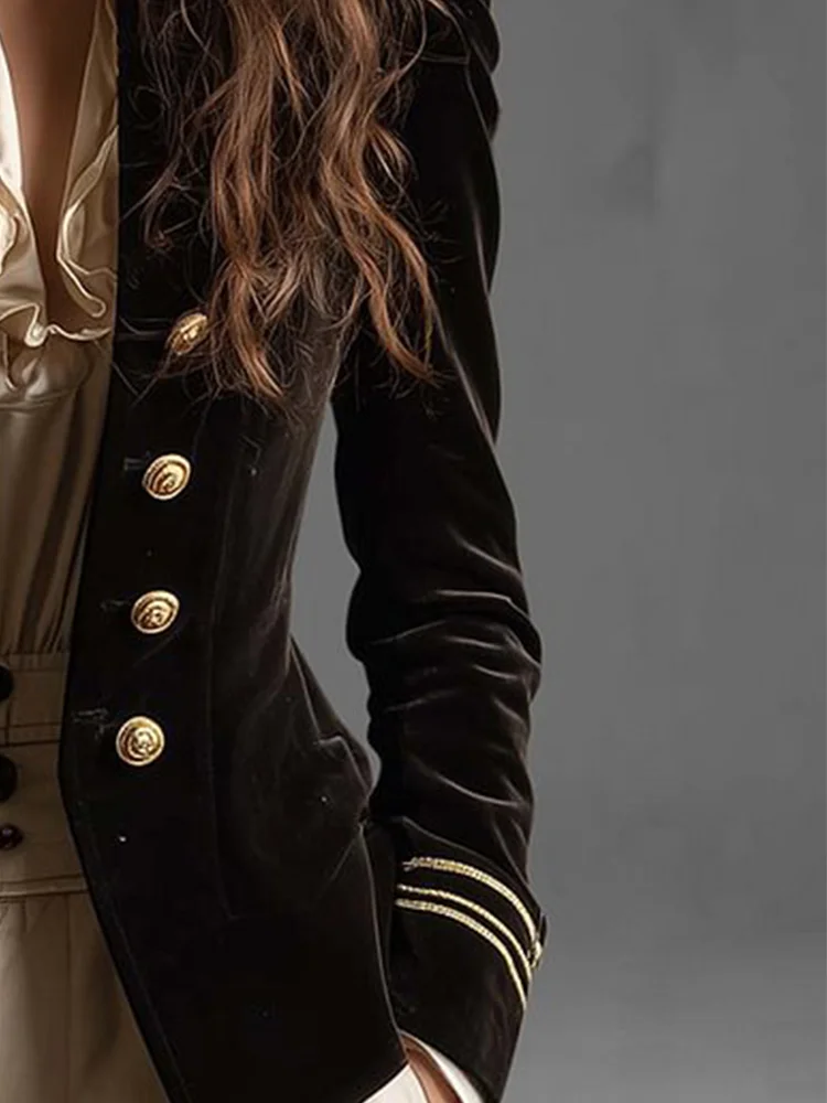 Vintage Velvet Blazer Slim Fit Stand Collar Elegant Jacket for Women Autumn Winter Fashion Outerwear Suit Coat 2025