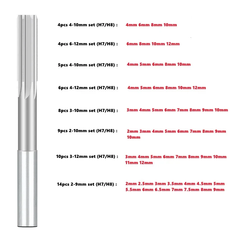 4/8/10/14pcs HSS machine reamer setH7/H8 straight shank chuck reamer straight slot reamer 2mm-12mm milling cutter