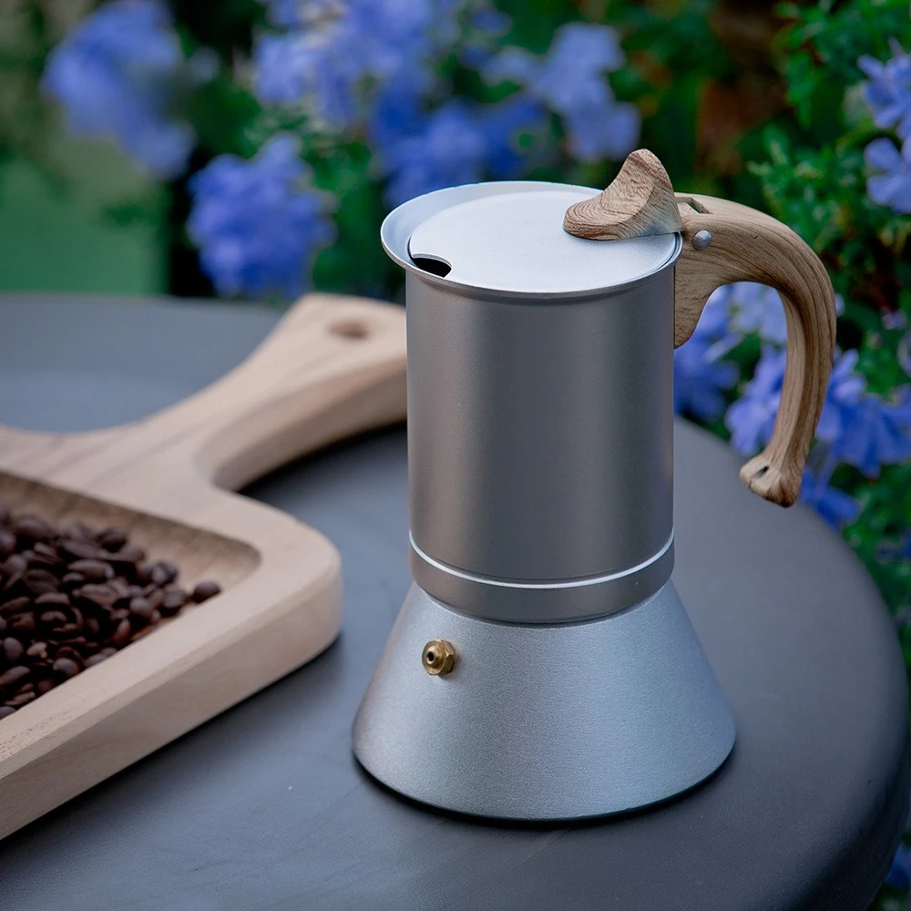 Lebensmittelechter Aluminium-Moka-Kocher, Induktionsherd-kompatibel, Italienischer Kaffeebereiter, Nordisches Kaffee-Geschenk für Zuhause