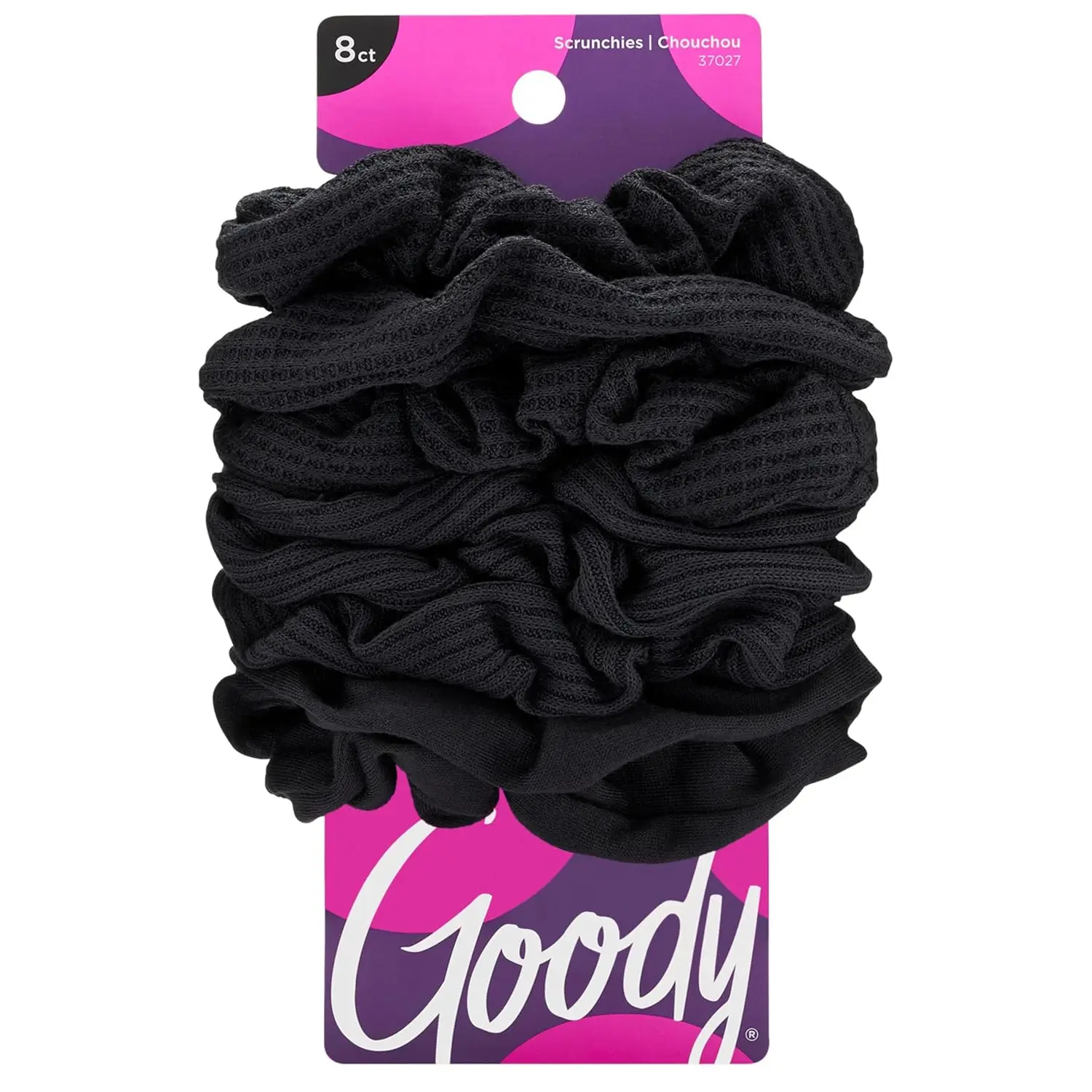 Ouchless Jersey Scrunchies, 8 Ct, Black, Damage-Free, Dentless & Secure Hold Ties, Gentle Hair Accessories for Women & Men, All