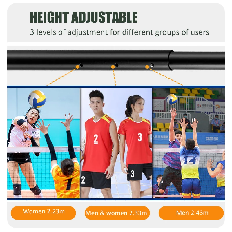 Beach Volleyball Net Set Height Adjustable Badminton Net Rack with Storage Bag Outdoor Sports Volleyball Training Equipment