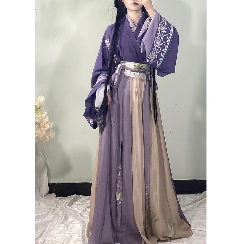 

Chinese Women's Hanfu Jin System One-piece Skirt Cross Collar Waist Hanbok Full Set Of Fall And Spring Models 2025 Hot Sale