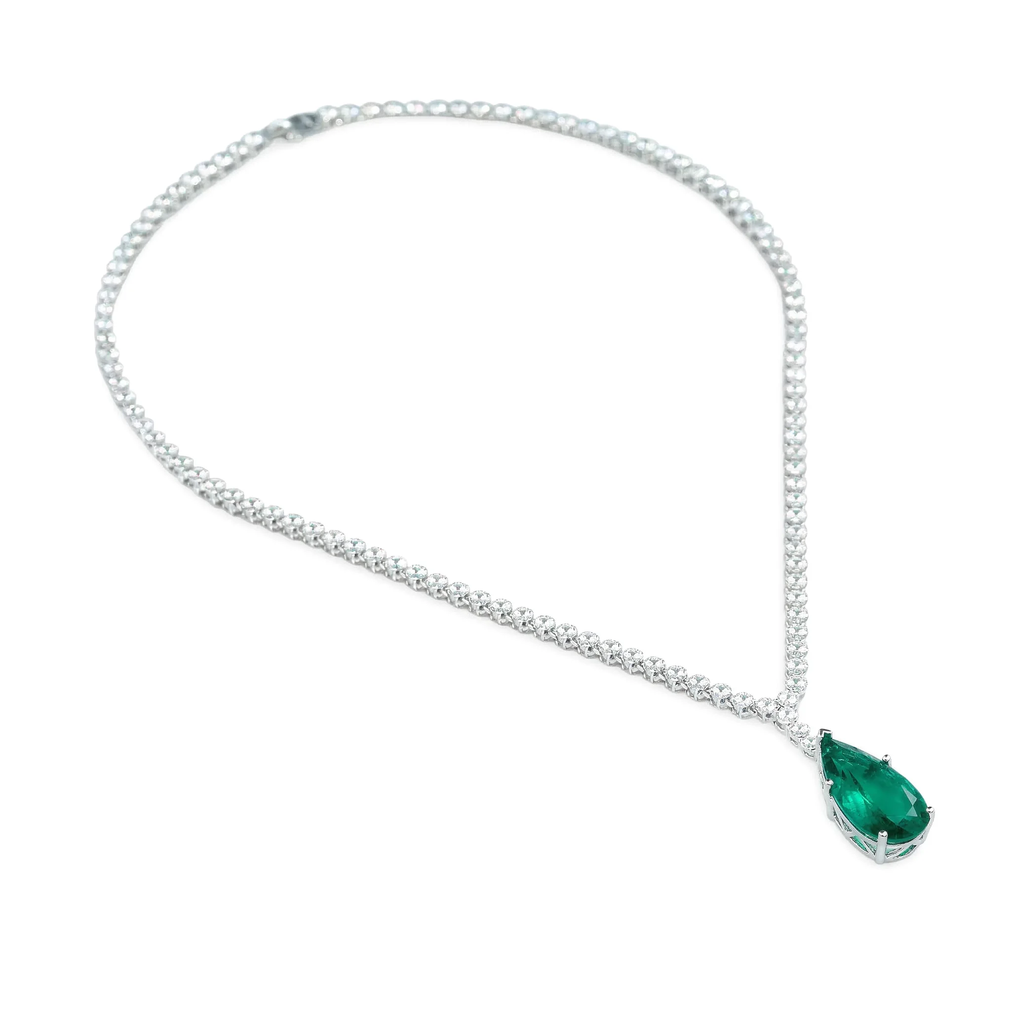 

Classic 925 Sterling Silver Necklace Artificial Pear 13*25mm Emerald Pendant Fine Jewelry for Women's Engagement Banquet Gifts