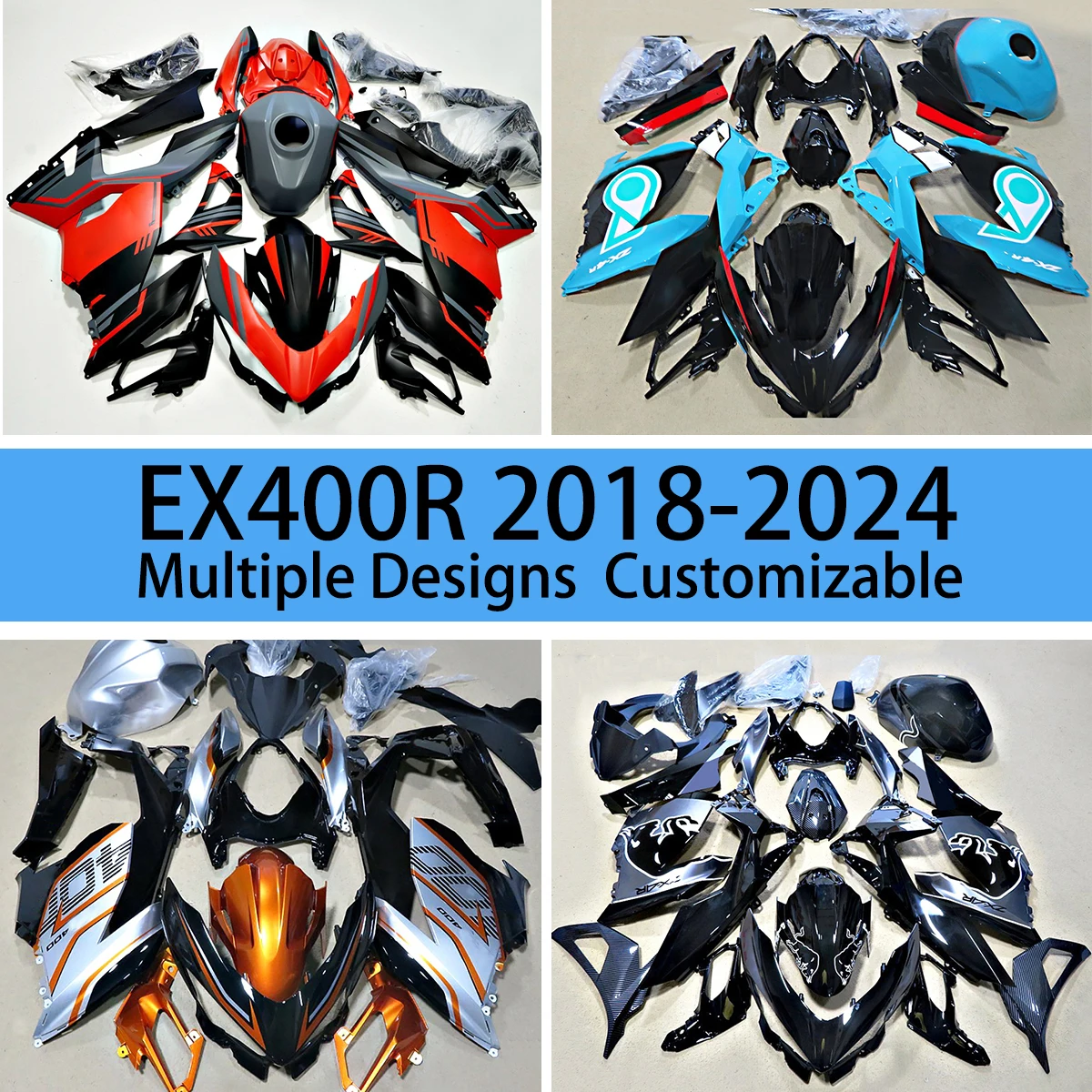 Cool Fairing Kit NINJA 400 2018 2019 2020 2021 2022 2023 2024 Motorcycle Fairings Bodywork ABS Plastic Set for KAWASAKI EX400R