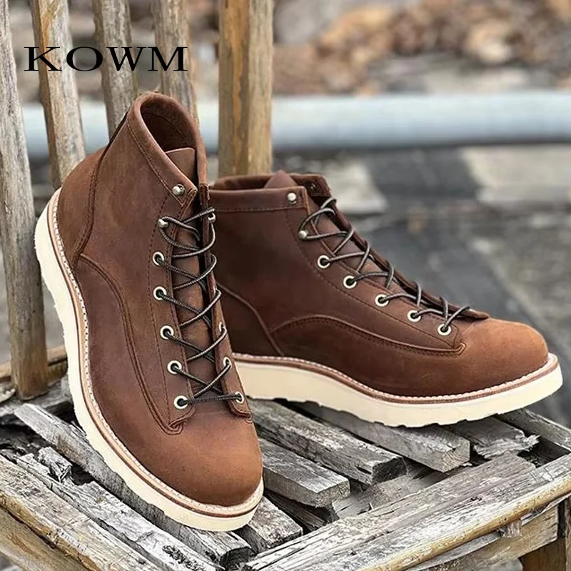 KOWM Cowhide Hiking Shoes men goodyear Waterproof outdoor Sneakers motorcycle tooling boots Tactical Shoes Hunting walking Boots