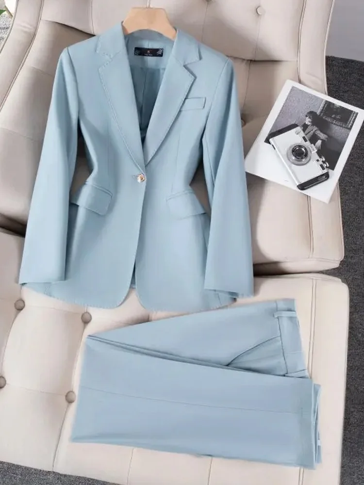 

Blue Black Khaki Ladies Formal Pant Suit Set Women Female Business Work Wear Long Sleeve 2 Piece Blazer Jacket And Trouser