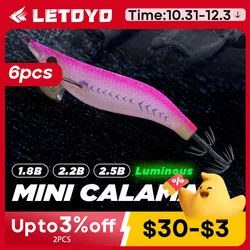 LETOYO 6 piezas de señuelo de calamar pequeño que se hunde EGI luminoso EGING cebo artificial pulpo webfoot pesca sepia señuelos de pesca en el mar