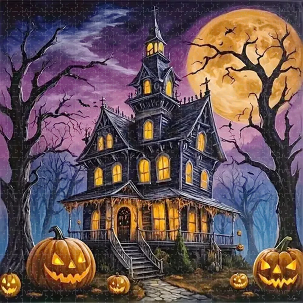 1000 Pieces Halloween Haunted House Jigsaw Puzzles for Adults Home Decor Games Family Fun Floor Puzzles Educational Toys