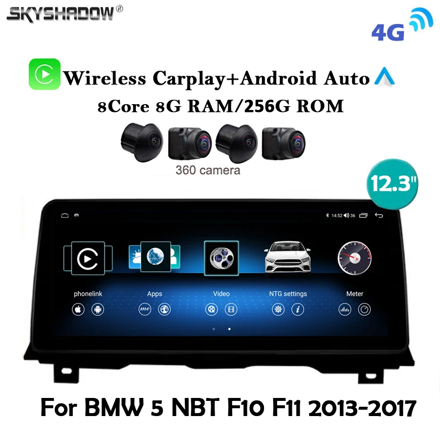 12.3'' Qled CarPlay Auto Android 13.0 8G+256G Car DVD Player GPS Navigation WiFi Bluetooth Radio For BMW 5 NBT F10 F11 2013-2017