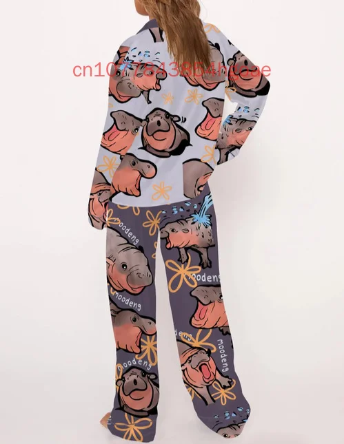 Moo Deng Baby Satin Pajama Set 3D Printed Spring/Summer New  Casual FashionLong Sleeve Set