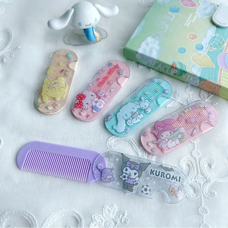 Sanrio Kawaii Small Comb Anime Kuromi Hello Kitty Cinnamoroll  Plastic Cartoon My Melody Girl Mini Carry Comb Birthday Gift Toys