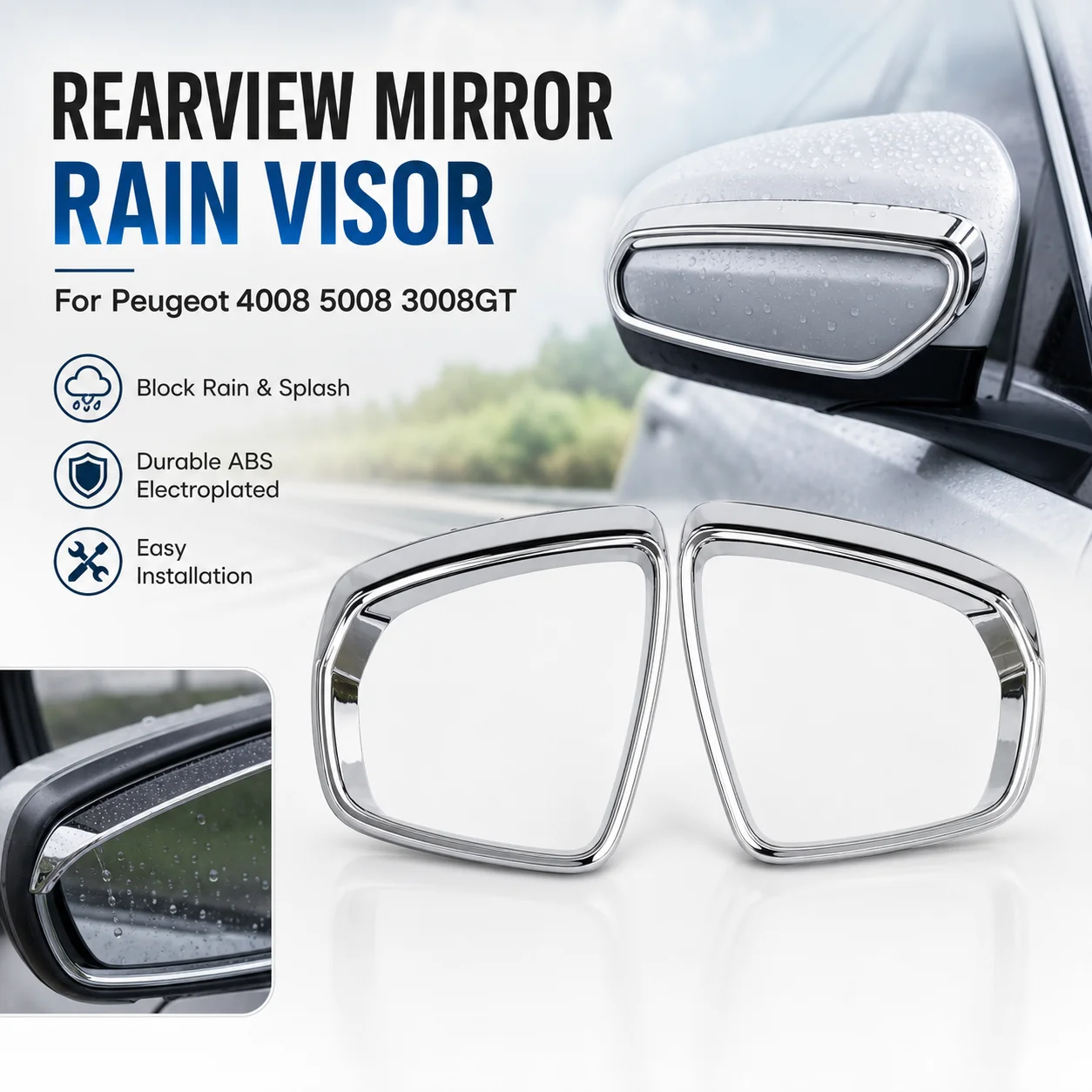 ABS Electroplated Rearview Mirror Rain Visor for Peugeot 4008 5008 3008GT