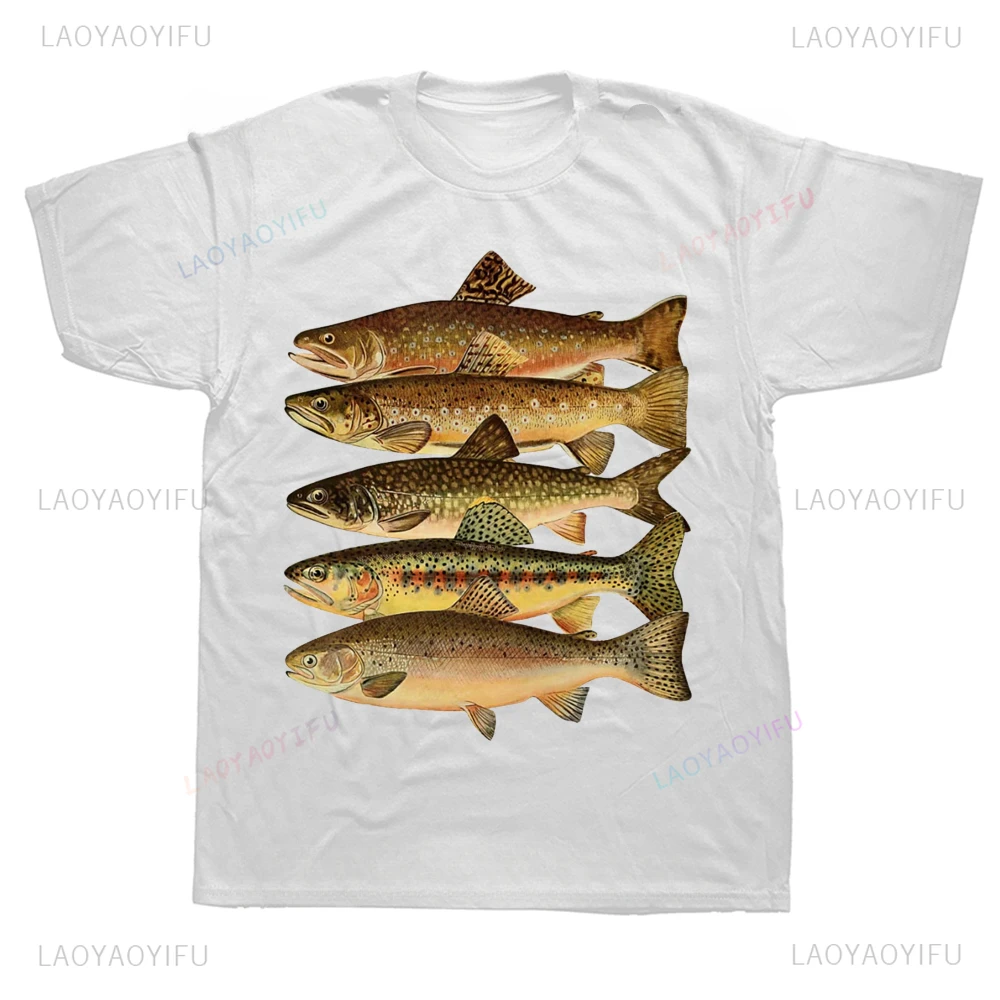 Funny Types of Trout Fish Fly Fishing Angler Mens Clothing Humor Graphic Streetwear Short Sleeve Fishermen T-shirt Fashion Tees