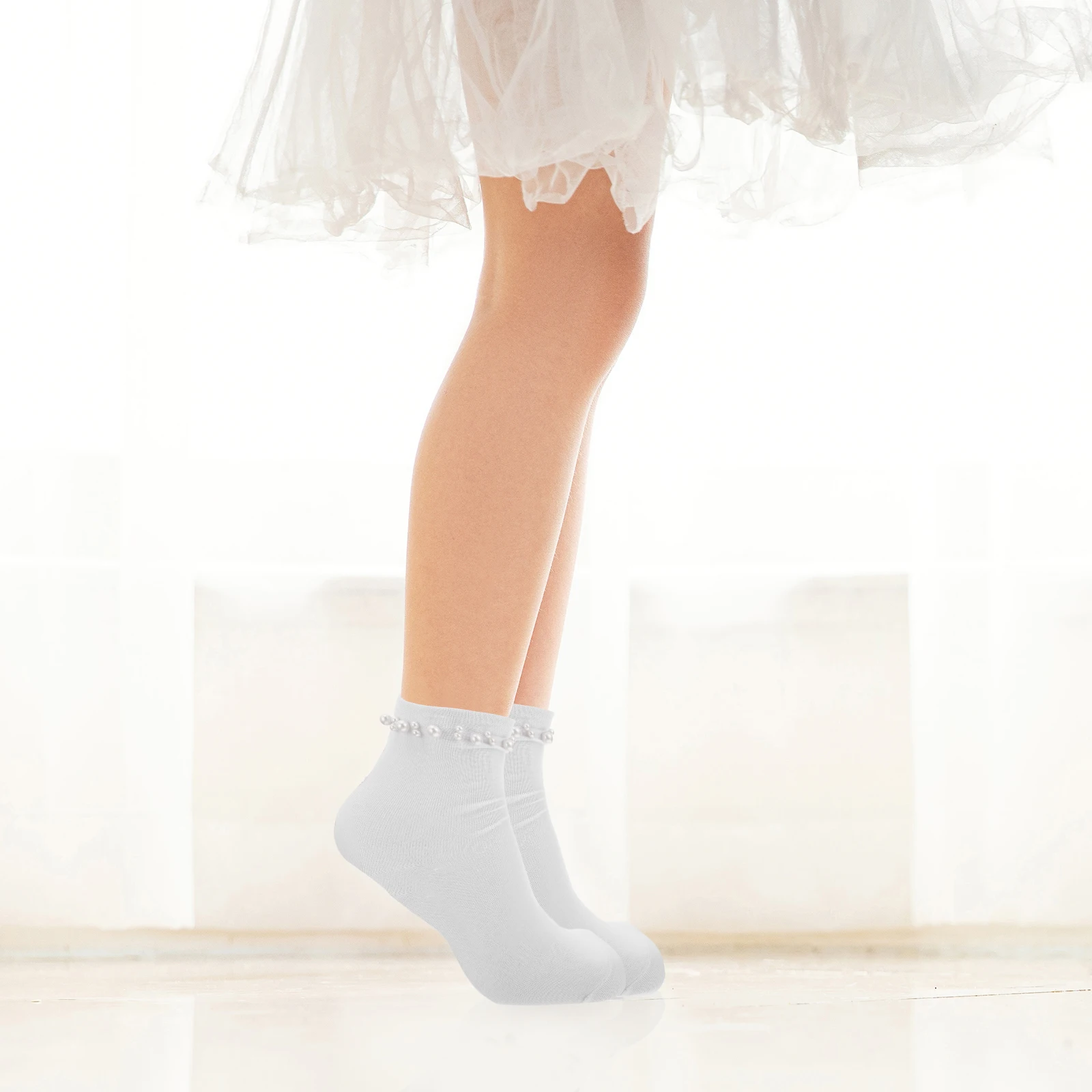 

2Pairs Mid Calf Socks Cute Casual Pearl Crew Women Spring Fashionable Thin Elastic AntiSlip Soft LongLasting