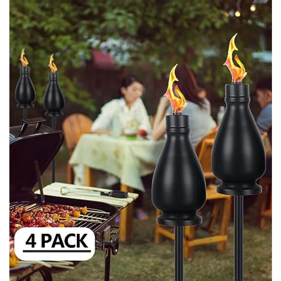 Metal Citronella Torches Outdoor, 60 Inch Garden Torches for Outside, Upgraded Wrought Iron Torches for Yard, Black Tabletop To