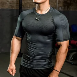 Męska sportowa koszulka kompresyjna obcisła bluza na siłownię koszulka do biegania na koszulkę fitness ubrania do kulturystyki Jogging Rashguard Dry Fit