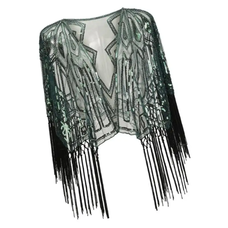

1920s Sequins Fringe Evening Shawl for Women Decorative Shoulder Wrap