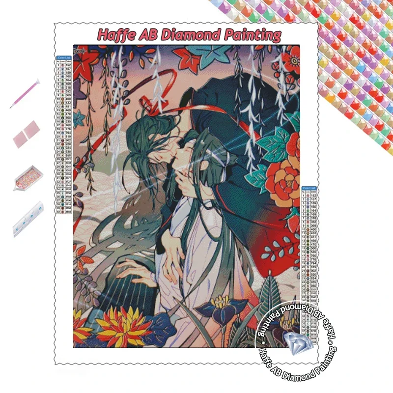 الصينية أنيمي مو داو زو شي AB التدريبات الماس اللوحة الجامح وي ينغ لان زان التطريز عبر غرزة اليدوى ديكور المنزل