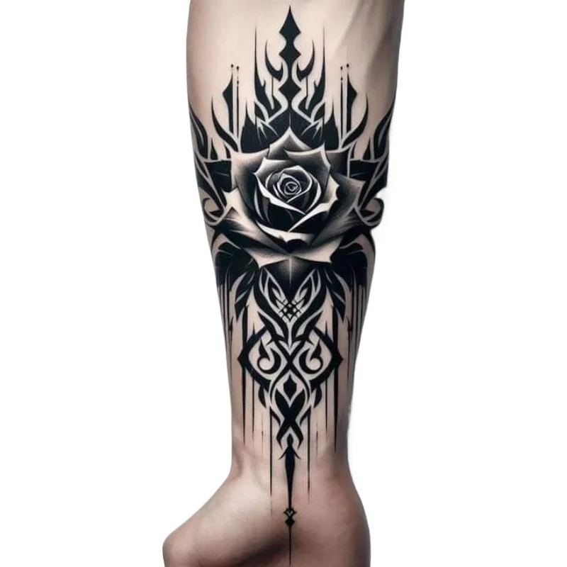 Black Rose Flower Temporary Tattoo for Woman Man Forearm Tatto Floral Art Tattoo Sticker Waterproof Grey Fake Tattoo Stickers