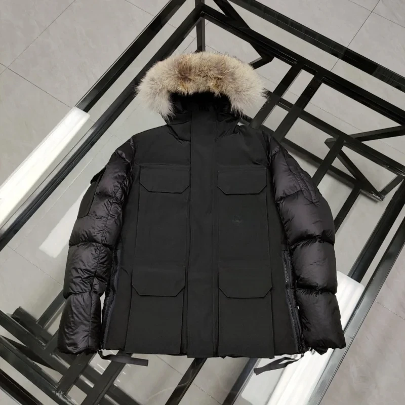 Cana*a Go*se Solid Color Windproof Crop Puffer Jacket Unisex Winter Thick Short Style 90% White Goose Down Jacket Mens Outerwear