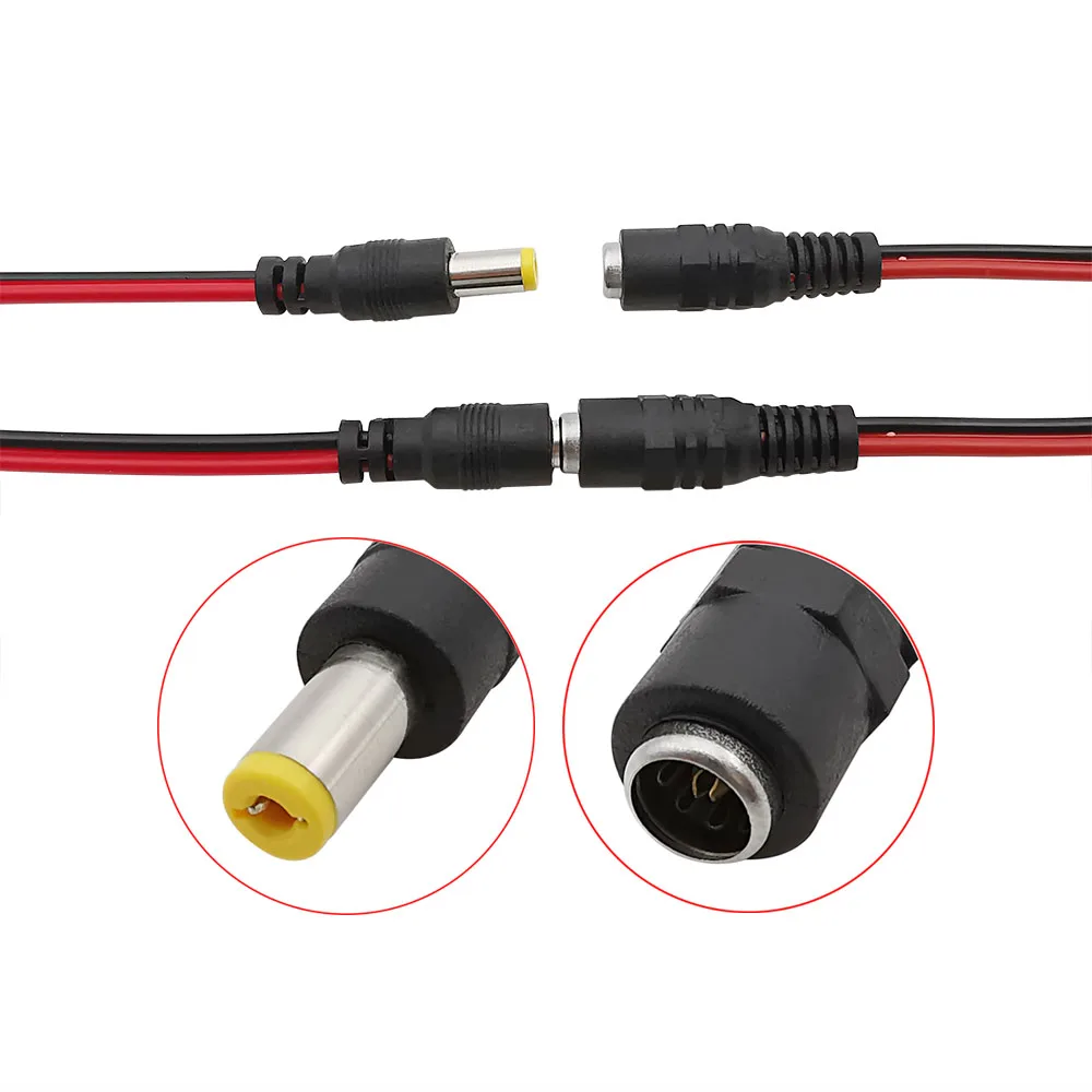 2.1 x 5.5mm DC Male Female Power Pigtail Cable Connector Wire 12V 1A DC Power Barrel Connectors 25CM for CCTV Security Camera