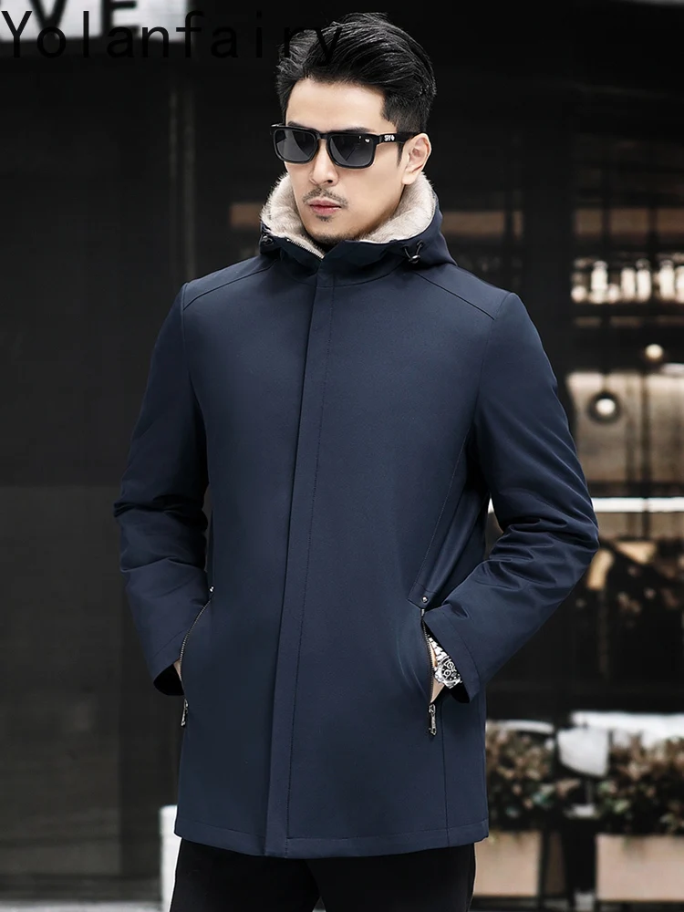 YOLANFAIRY парки из натурального меха, мужская одежда, 2021, съемная куртка с подкладкой из норкового меха, зимняя теплая куртка с капюшоном из натурального меха, мужская Abrigos