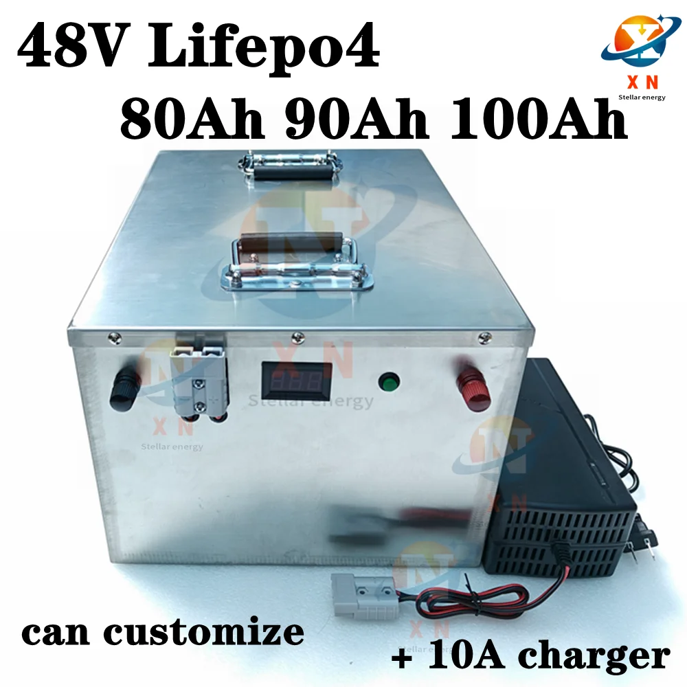 48v 80ah 90ah 100Ah Lifepo4 battery pack motorhome for RV EV Boat motor power solar storage energy forklift AGV + 10A charger