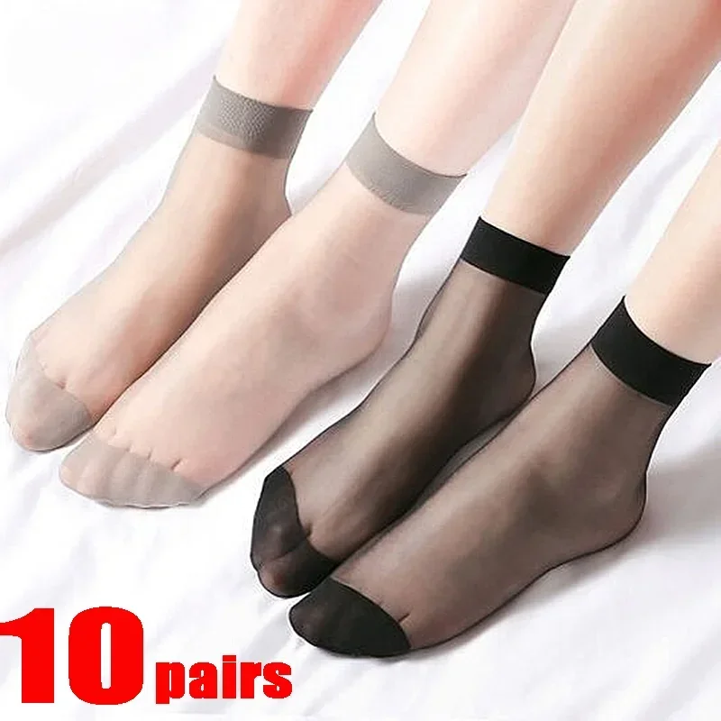 Spring Summer Women's Sexy Transparent Silky Ankle Sock Stocking Ultra-thin Crystal Invisible Socks Girl Charm Sox Short Hosiery