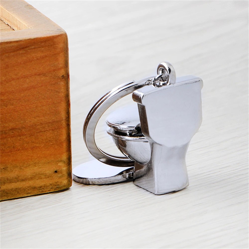 Creative 3D Mini Toilet Seat Metal Pendant Keychain Funny Bag Ornaments Car Motorcycle Trinket Keyring Hanging Accessories Gift