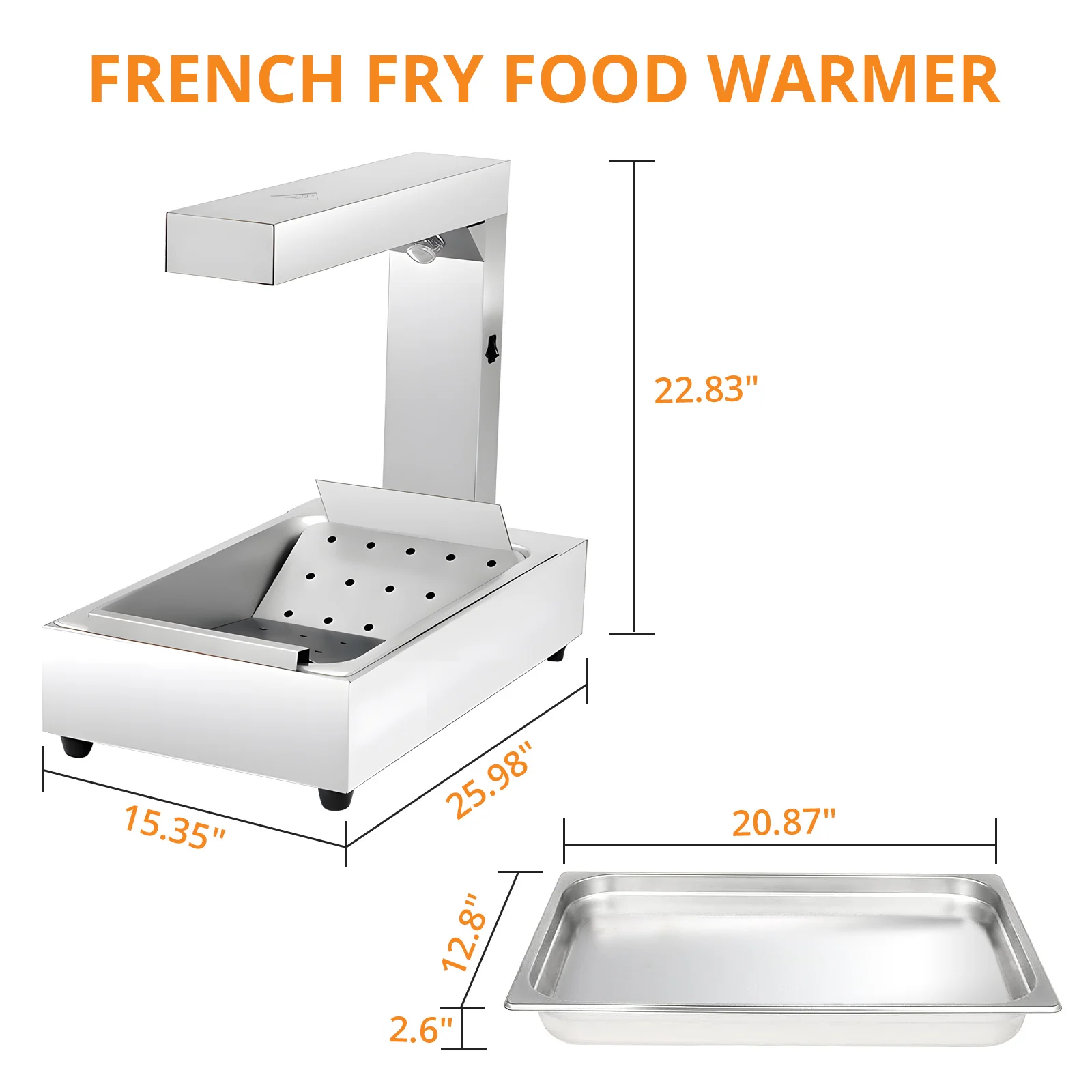 1000W Commercial Food Heater,Portable Food Heater,Fried Chicken Heater with Heating lamp with Removable Curved Drain pan