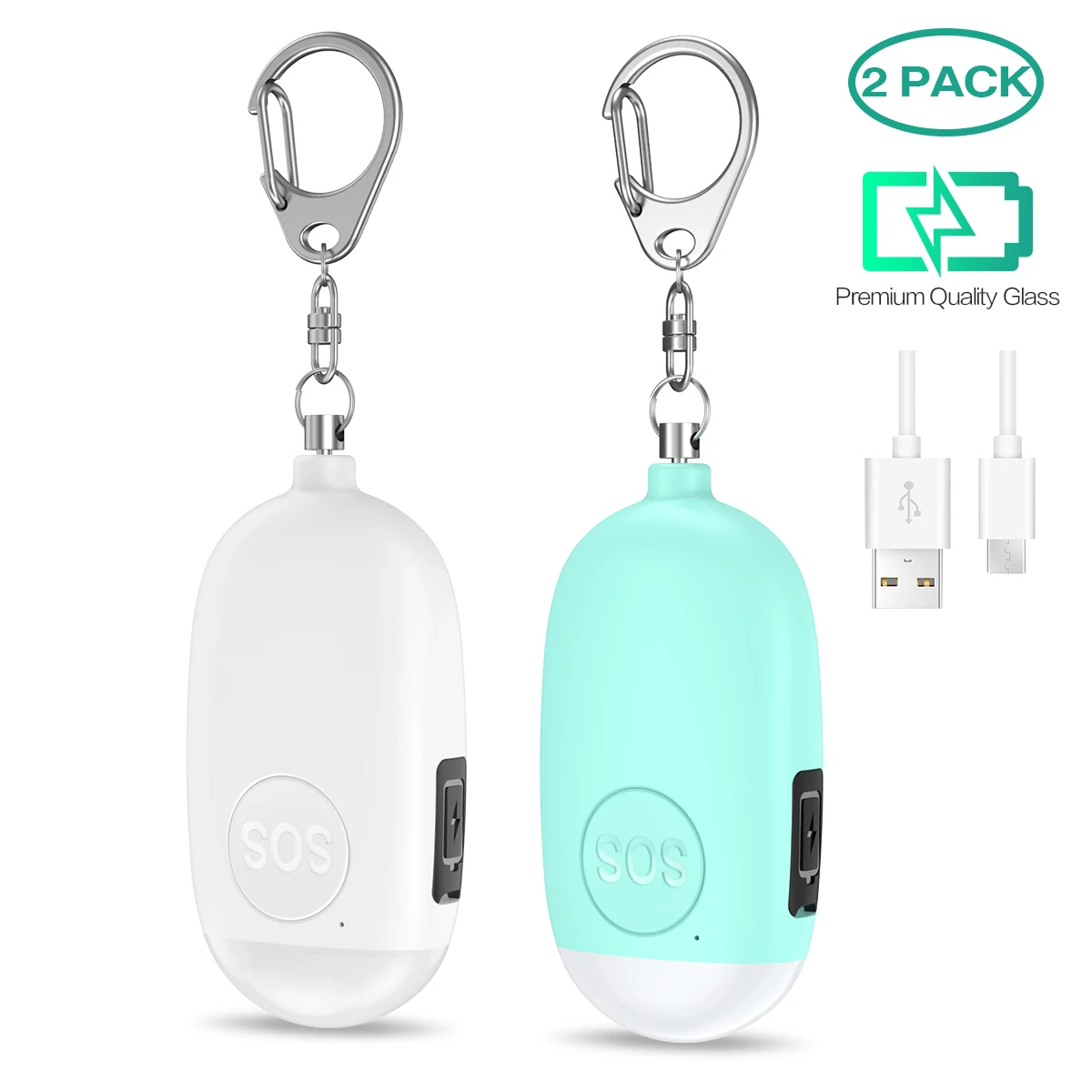 

130dB Personal Safety Alarm Keychain USB Rechargeable LED Flashlight Strobe 50 Min Alarm IP44 Waterproof Self Defense for Women