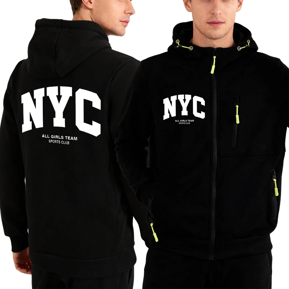 

New York City Letter Eye-Catching Prints Zipper Hoodies Man Fashion Hoodie Fleece Casual Streetwear Autumn Warm Hoody Sportswear