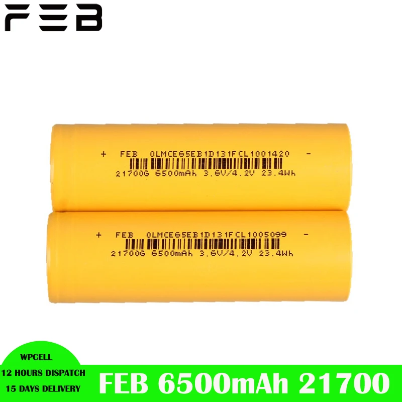 

Новая аккумуляторная батарея FEB 21700G 6500 мАч INR21700 3.6В, перезаряжаемая, высокой емкости, для фонарей, 23.4 Втч, аналог Vapcell F63 F60