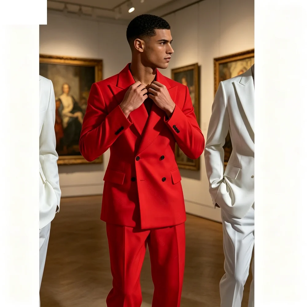 

Мужской белый однотонный костюм-двойка для повседневной носки, офиса, деловых встреч, свадеб и официальных мероприятий