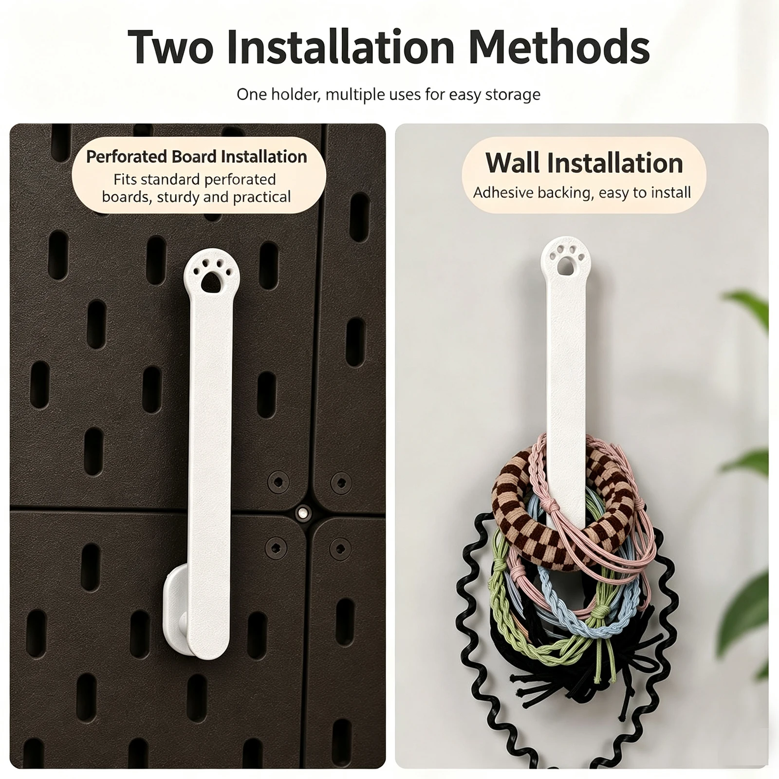 Hair Tie Holder,2 Style Wall Mount & Pegboard Hair Accessory Organizer Storage Rack For Scrunchies/Jewelry Necklace -3D Printed