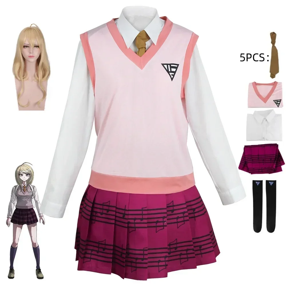 Game Danganronpa V3 Kaede Akamatsu Cosplay Kostuum Pruik Vrouw JK Schooluniform Shirt Vest Rok Pak Halloween Carnaval Anime