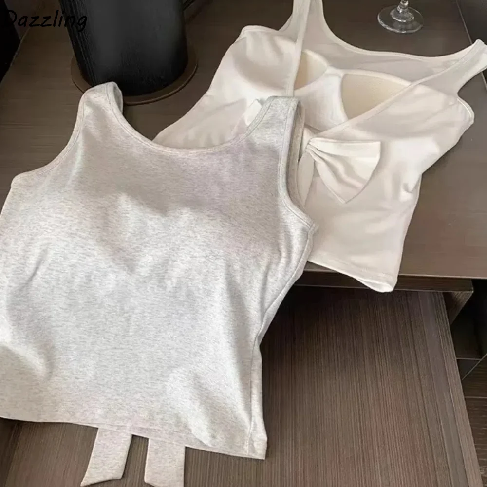 

Backless Sleeveless Crop Top Bowknot Streetwear Korean Bow Tank Top Undershirts Beachwear Camisole With Pads Outdoor
