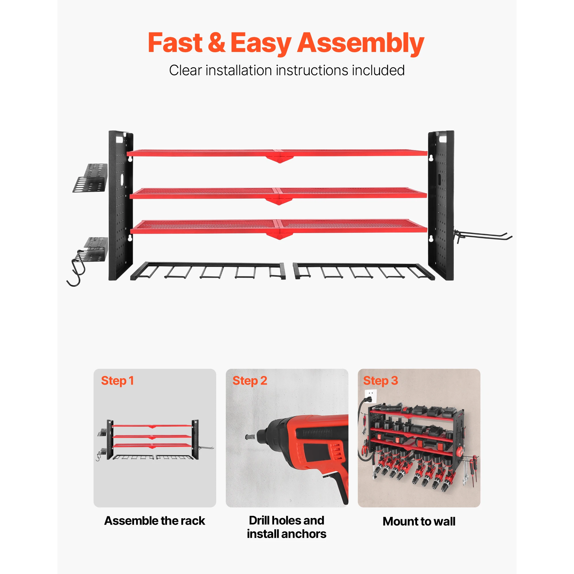 SucceBuy 4-Layer Hand Power Tool Organizer Rack Wall Mounted Pegboards Electric Drill Storage Holder for Garage Workshop - view 6