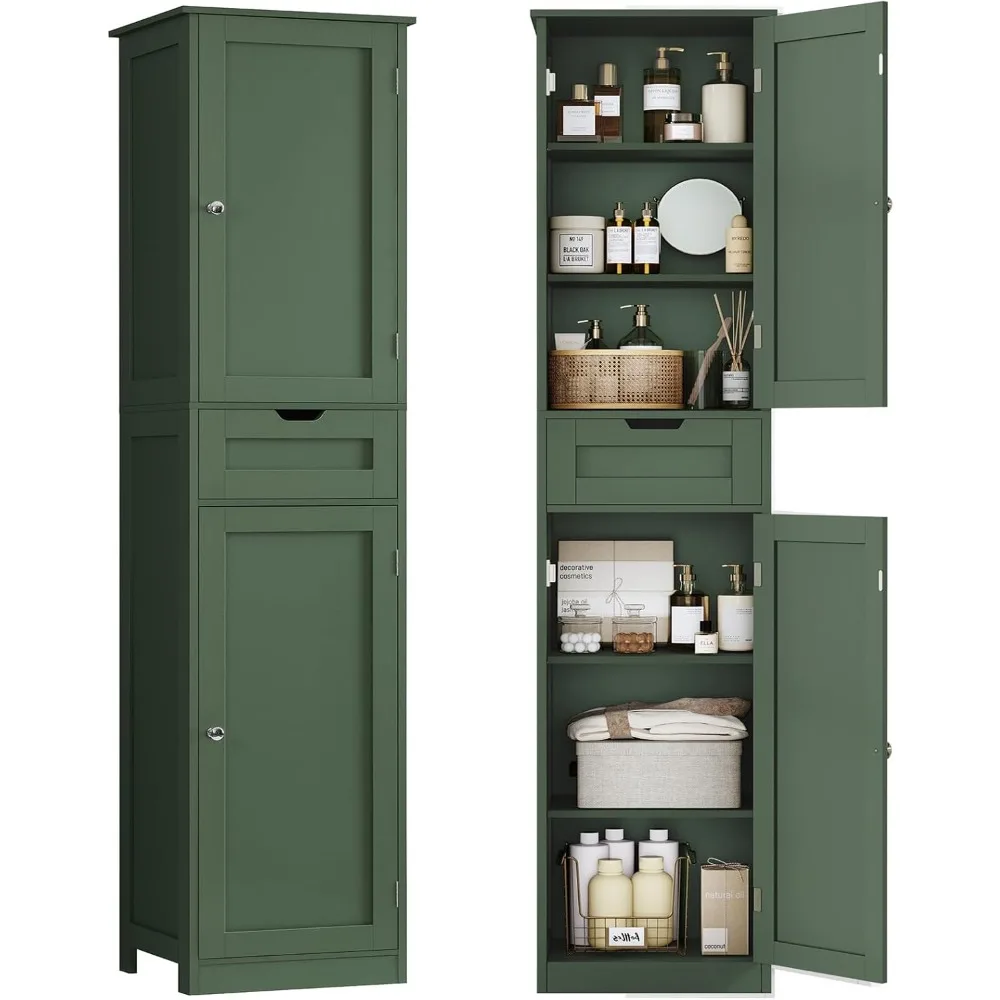 

Tall Bathroom Cabinet with 2 Doors & 1 Drawer, Narrow Bathroom Storage Cabinet with Adjustable Shelves, for Living Room, Entrywa