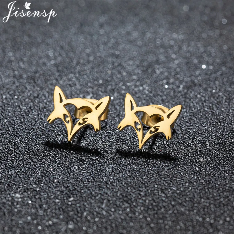 Punk Gothic Stainless Steel Wolf Earrings for Women Men Minimalist Dog Birds Tiger Lion Ear Studs Small Animal Pendientes Gift