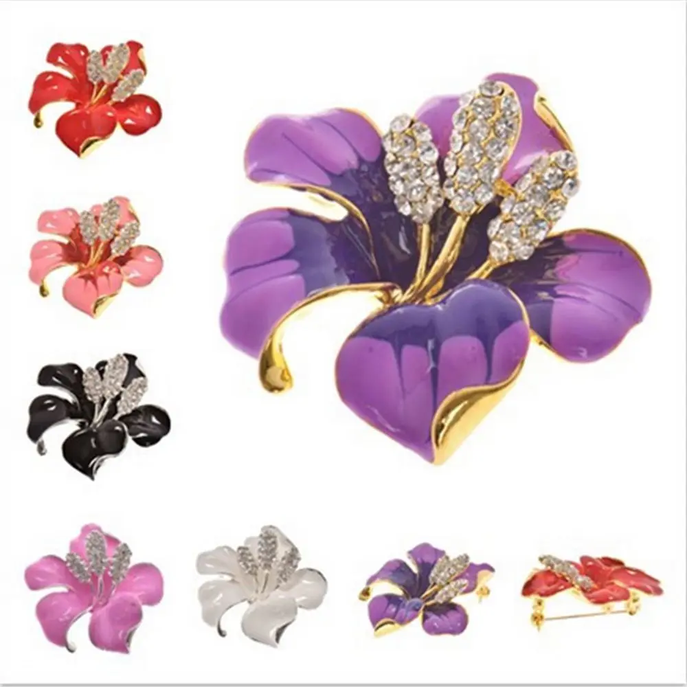 Gift Clear Choose Enamel Women New Bridal Wedding 6 Colors Flower Brooches Crystal Rhinestone