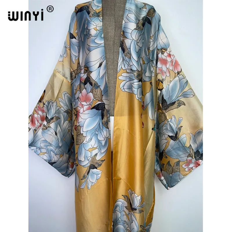WINYI 2022 Beach Cover Ups for Swimwear Women Flower printing Kimono Swimsuit Cape Tribal wind Dress 2022 Beachwear coat Sales