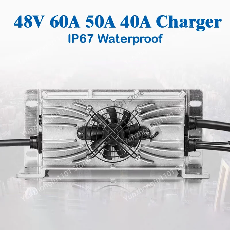 IP67 Waterproof 48V 70A  58.4V 70A 14S 58.8v 54.6V 56V Smart Charger for Lifepo4 LTO Lipo Lead Acid Battery