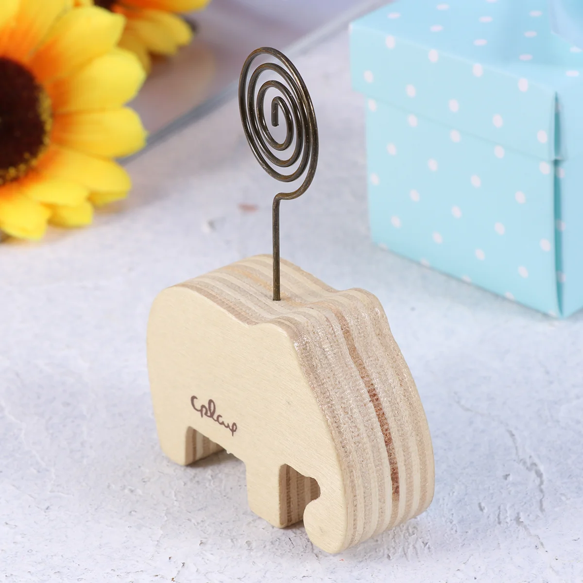 Office Decor Photo Stand Clip Desk Cartoon Animal Wood Beige Wooden Paper Holder