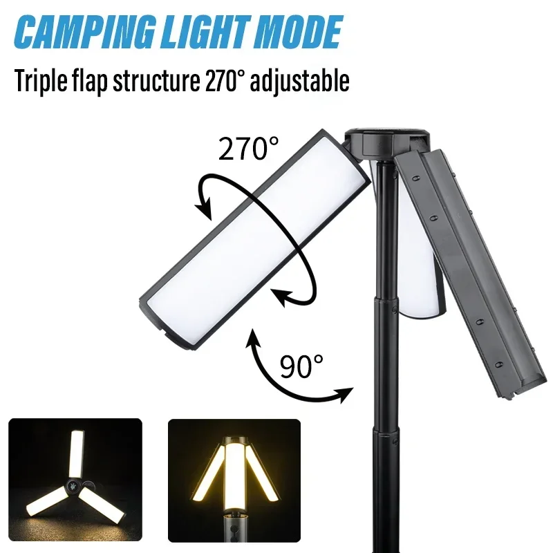 Folding Camping Light Powerful Flashlight Zoomable Lantern USB Rechargeable Camping Lantern Outdoor Tent Lamp with Stand Base